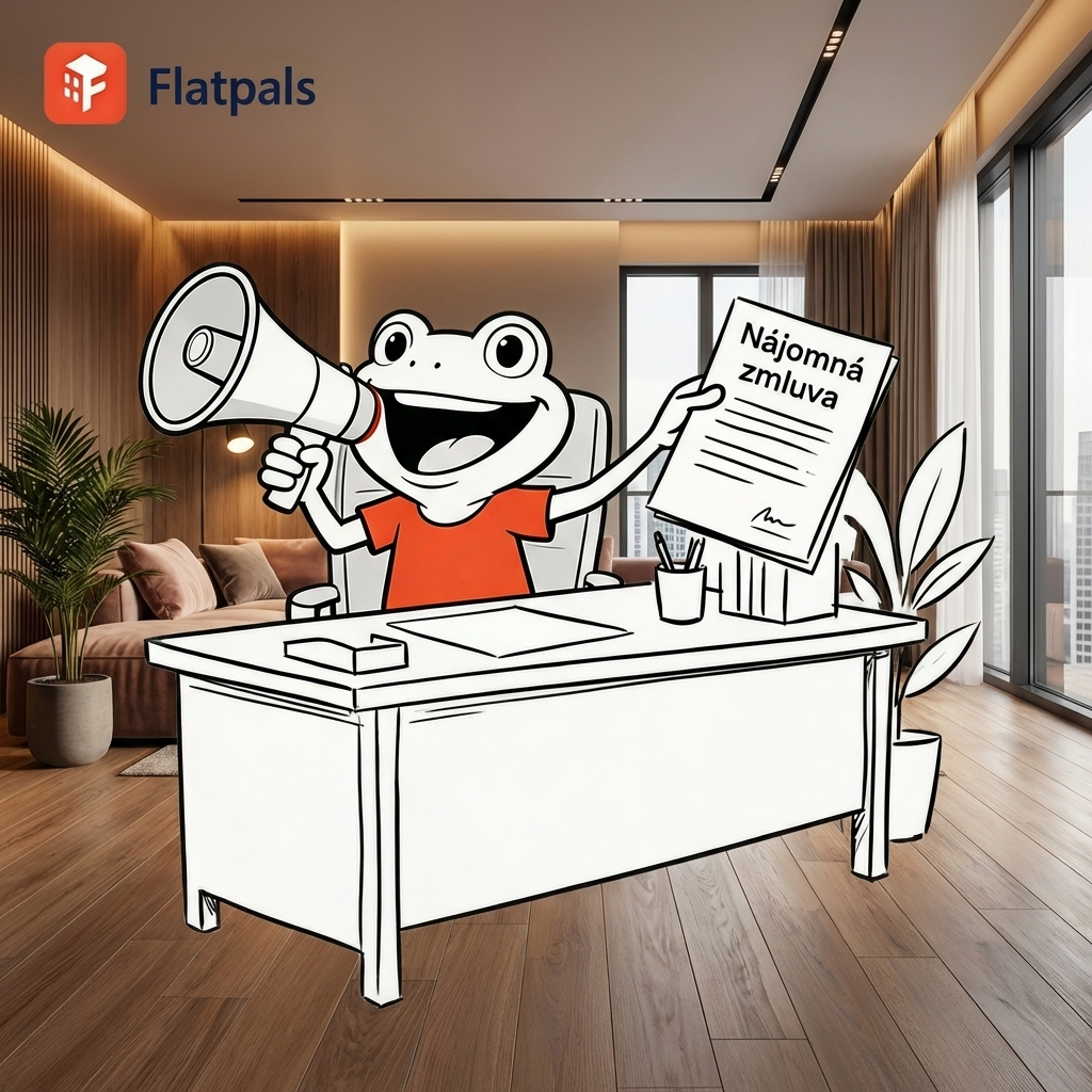 Maskot Flatpals v tmavej prázdnej izbe